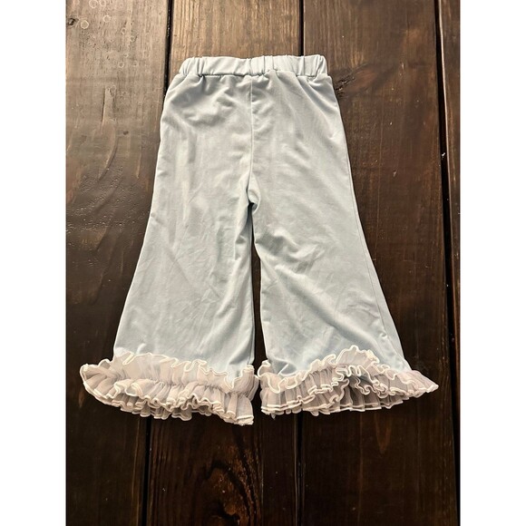 Baileys Blossoms Flare Pants Baby Blue W/White Lace Fringe Size 2T - Picture 2 of 5